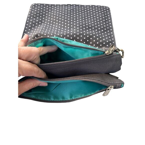 Thirty-One 31 New Polka Dot Canvas Convertible Clutch Crossbody City Gray Grey - Picture 6 of 9